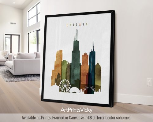 Chicago Poster: Bold Watercolor Colors