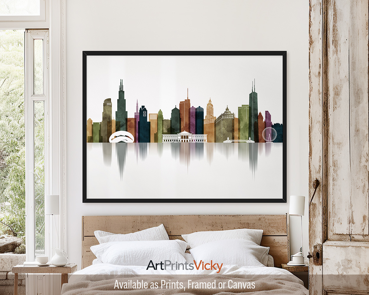 Chicago Cityscape Poster in Vibrant Watercolors