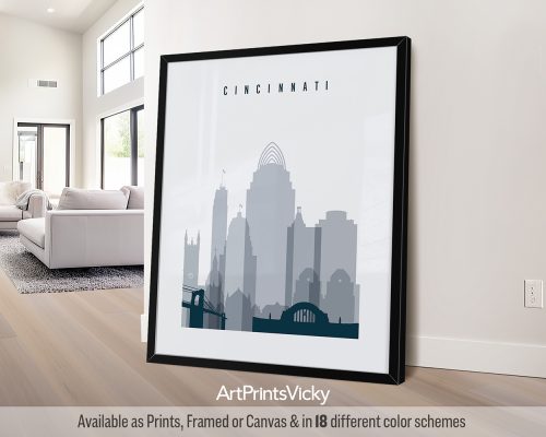 Cincinnati city poster in minimalist Grey Blue style by ArtPrintsVicky