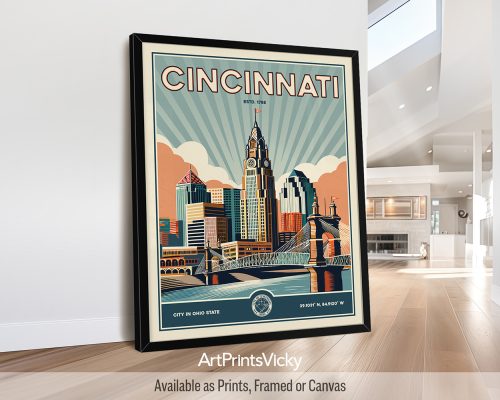 Cincinnati Poster Inspired by Retro Travel Art