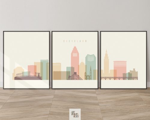 Cleveland cream pastel skyline set of 3 prints photo by ArtPrintsVicky