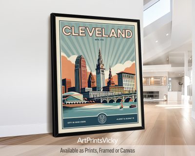 Cleveland retro cityscape art print
