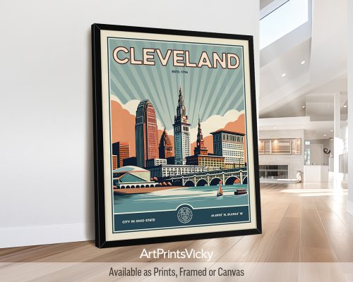 Cleveland Poster Inspired by Retro Travel Art