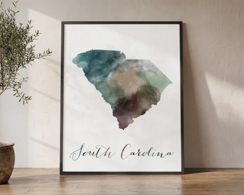 Coastal Carolina Earthy Watercolor Map Art | ArtPrintsVicky