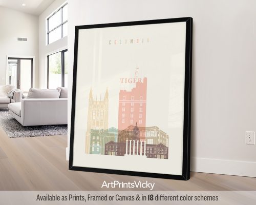 Columbia MO City Poster in Warm Pastels by ArtPrintsVicky
