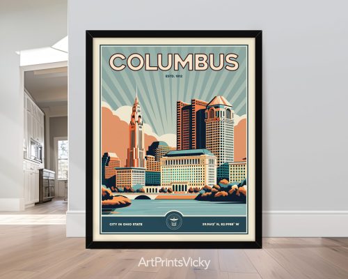 Vintage Columbus print featuring retro design