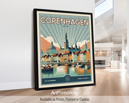 Copenhagen Poster Inspired by Retro Travel Art