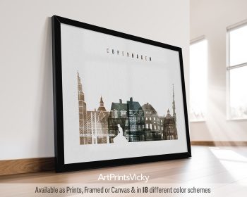 Copenhagen landscape wall art in earthy Watercolor 2 style by ArtPrintsVicky