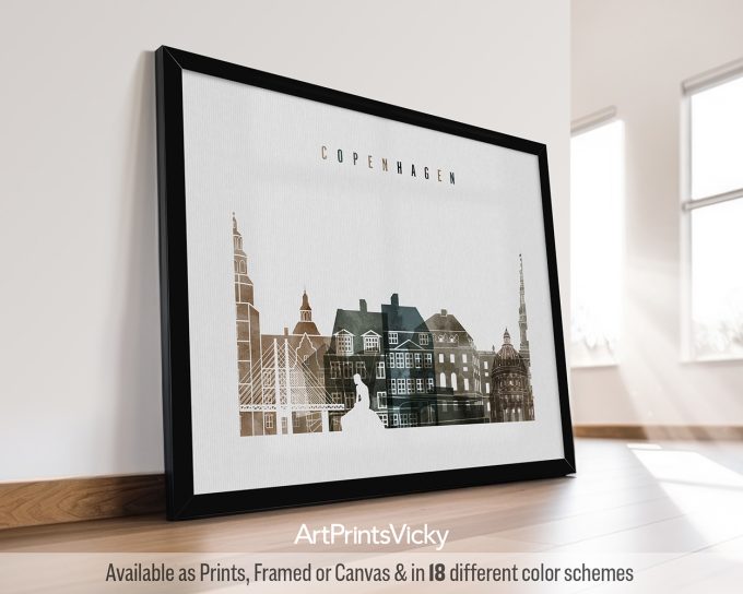 Copenhagen landscape wall art in earthy Watercolor 2 style by ArtPrintsVicky