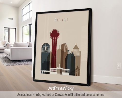 Dallas Texas skyline print in earth tones 2 by ArtPrintsVicky