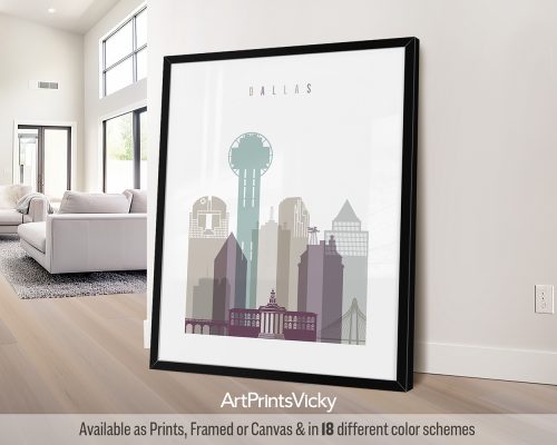 Pastel 2 Dallas city skyline wall art print by ArtPrintsVicky