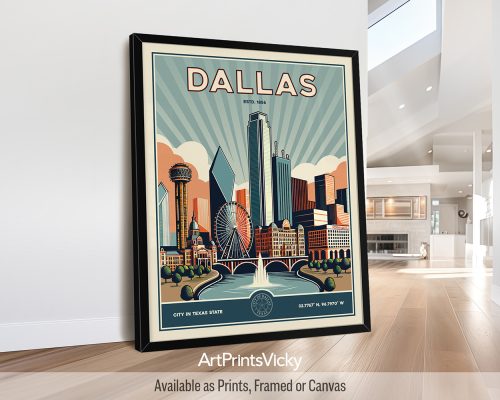 Dallas Poster Inspired by Retro Travel Art