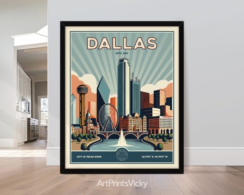 Retro Dallas cityscape art print