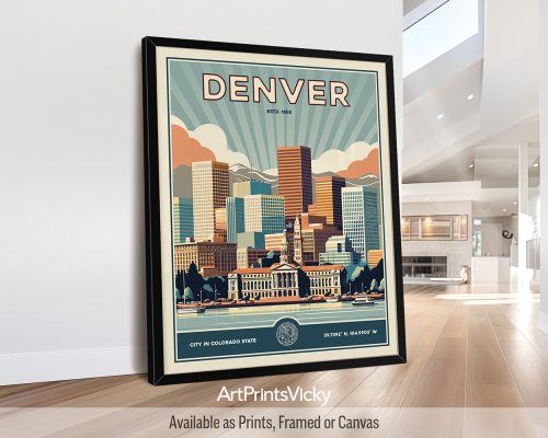 Denver Poster Inspired by Retro Travel Art