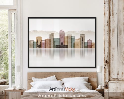 Denver Cityscape Poster in Warm Watercolors