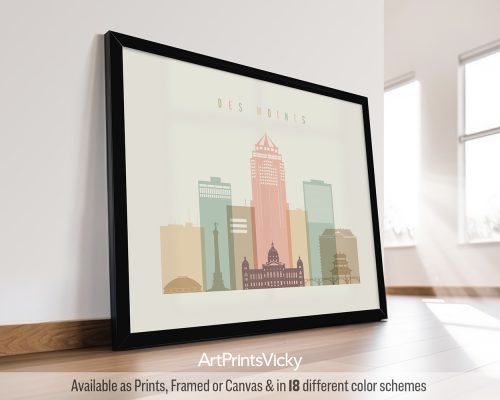 Des Moines City Poster in Warm Pastels by ArtPrintsVicky