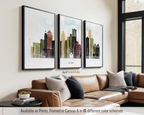 Detroit Triptych Prints in Bold Urban Style