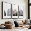 Dubai skyline triptych featuring the Burj Khalifa and other iconic skyscrapers in a cool, textured Distressed 1 style. Divided into three prints by ArtPrintsVicky.