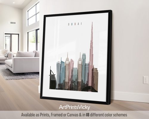 Dubai skyline poster with a lightly distressed, textured effect by ArtPrintsVicky