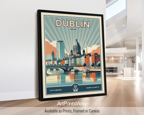 Dublin Poster Inspired by Retro Travel Art by ArtPrintsVicky