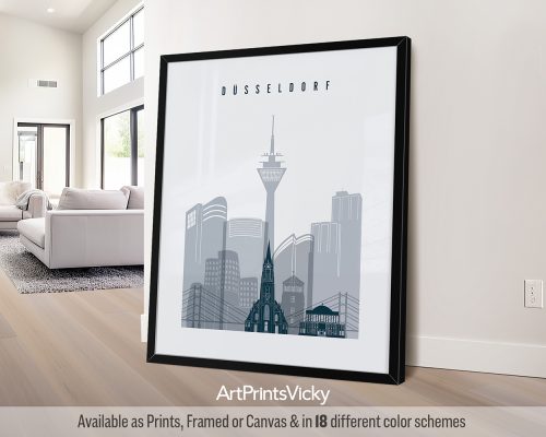 Düsseldorf city poster in minimalist Grey Blue style by ArtPrintsVicky