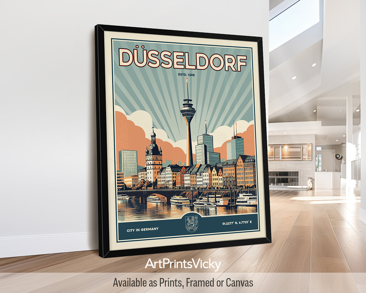 Düsseldorf Print Inspired by Retro Travel Art by ArtPrintsVicky