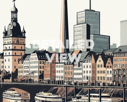 Düsseldorf illustrated travel poster style and smooth colors detail by ArtPrintsVicky