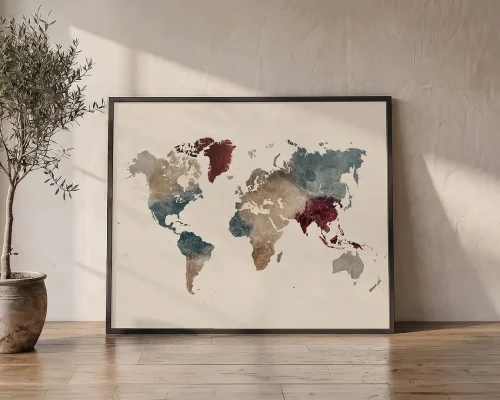 Earth Tones Embrace a Watercolor World Map Poster | ArtPrintsVicky