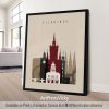 Art print featuring a stylized cityscape of Edinburgh with notable buildings and landmarks.