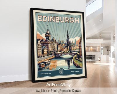 Retro art print of Edinburgh