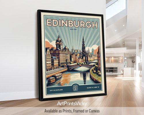 Edinburgh Poster Inspired by Retro Travel Art