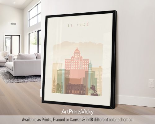 El Paso Art Print In Warm Pastels by ArtPrintsVicky