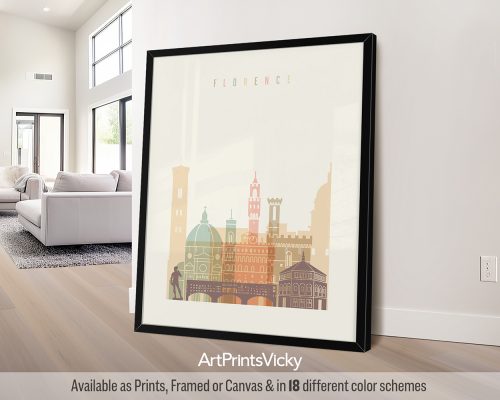 Florence city skyline print in pastel cream theme, vertical orientation, by ArtPrintsVicky