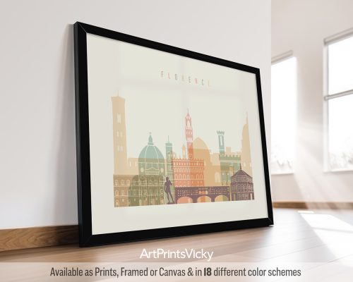 Florence city skyline print in pastel cream theme, landscape orientation, by ArtPrintsVicky