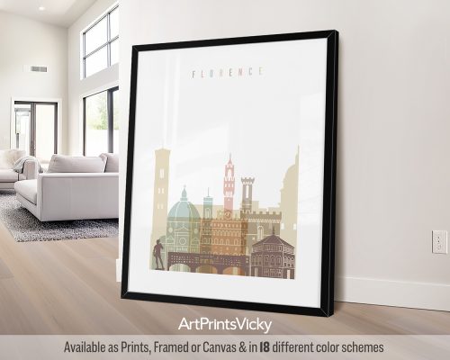 Florence skyline poster in soft pastel white theme by ArtPrintsVicky