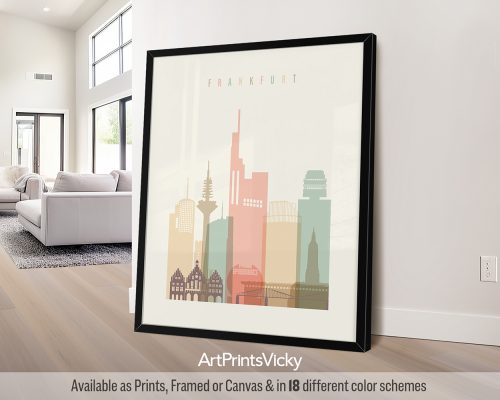 Frankfurt city skyline print in pastel cream theme by ArtPrintsVicky
