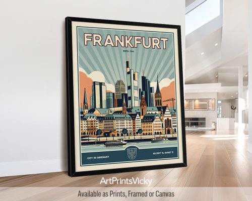 Frankfurt Poster Inspired by Retro Travel Art by ArtPrintsVicky
