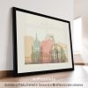 Art print of a cityscape featuring buildings and landmarks from Geneva in a minimalist style.