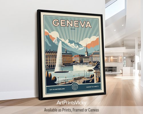 Geneva Poster Inspired by Retro Travel Art by ArtPrintsVicky