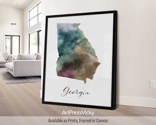 Georgia watercolor map poster with handwritten title by ArtPrintsVicky
