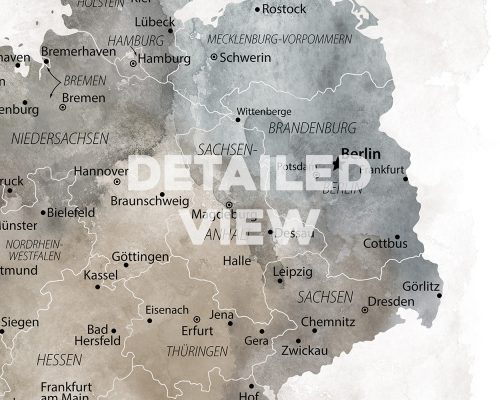 Germany Detailed Map Print In Watercolour
