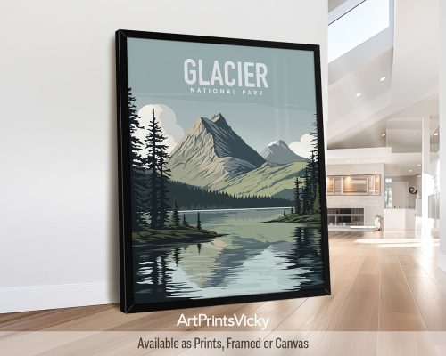 Glacier Montana national park vector illustration poster by ArtPrintsVicky