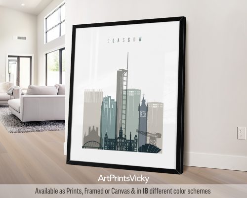 Glasgow Minimalist Poster in Cool Earth Colors by ArtPrintsVicky