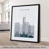 Framed print of a cityscape featuring Glasgow's skyline with notable buildings.