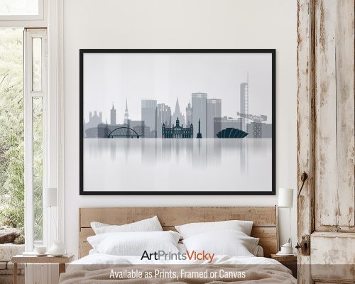 Glasgow Cityscape Poster in Grey Blue Tones