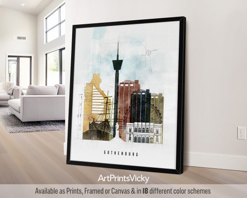Urban Gothenburg: A Poster in Bold Watercolors by ArtPrintsVicky