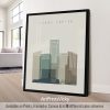 Framed print of a cityscape featuring buildings in Grand Rapids with a minimalist design.