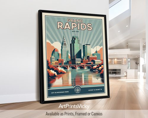 Grand Rapids Poster Inspired by Retro Travel Art by ArtPrintsVicky