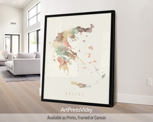 Greece Map Poster in Warm Pastels
