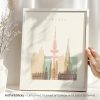 Art print of the Hamburg city skyline featuring various buildings and structures in pastel colors.